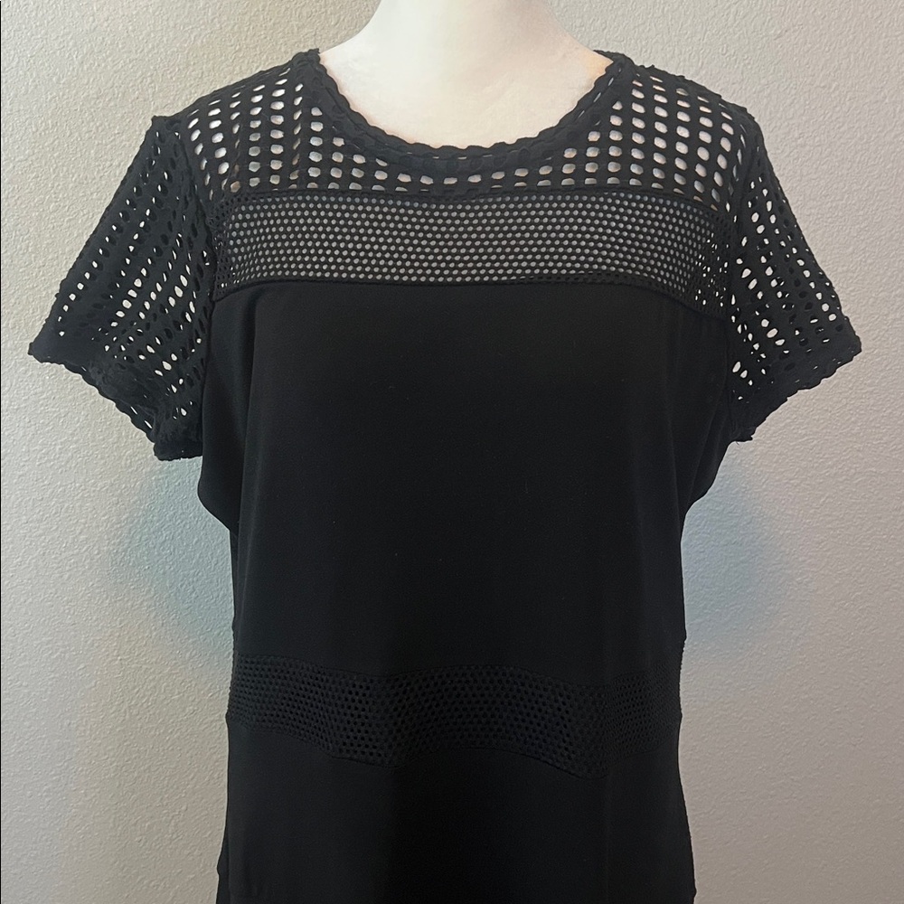Michael Kors Crochet Top Black Short Sleeve Dress Size XL